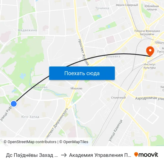 Дс Паўднёвы Захад (Дс Юго-Запад) to Академия Управления При Президенте Рб map