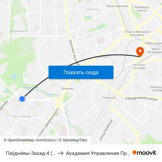 Паўднёвы-Захад-4 (Юго-Запад-4) to Академия Управления При Президенте Рб map