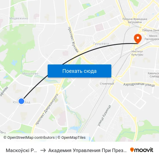 Маскоўскі Рынак to Академия Управления При Президенте Рб map
