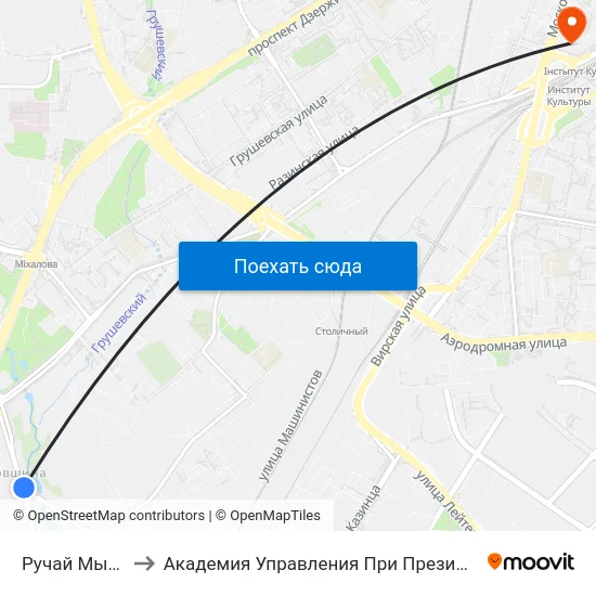 Ручай Мышка to Академия Управления При Президенте Рб map