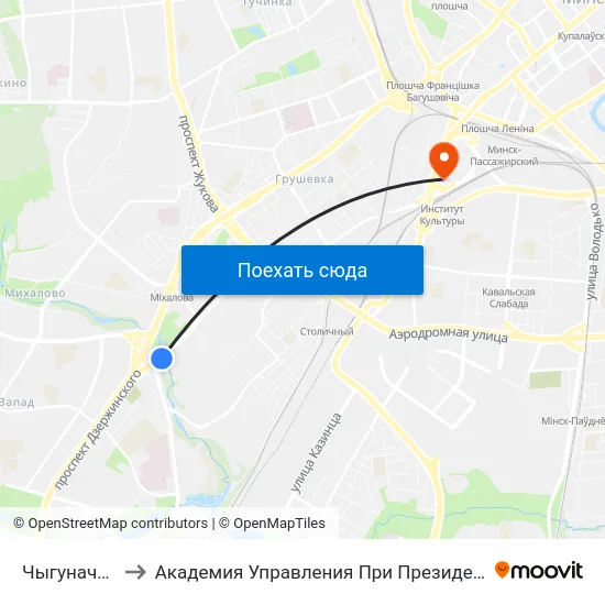 Чыгуначная to Академия Управления При Президенте Рб map