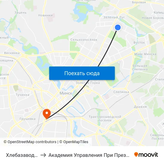 Хлебазавод № 5 to Академия Управления При Президенте Рб map