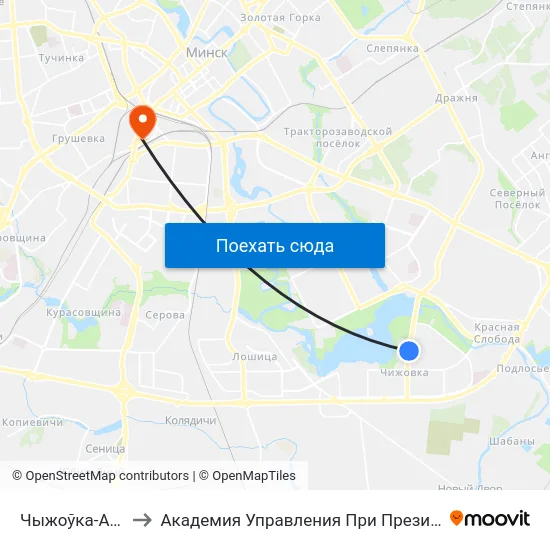 Чыжоўка-Арэна to Академия Управления При Президенте Рб map