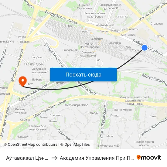 Аўтавакзал Цэнтральны to Академия Управления При Президенте Рб map