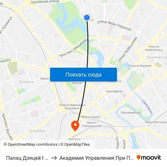 Палац Дзяцей І Моладзі to Академия Управления При Президенте Рб map