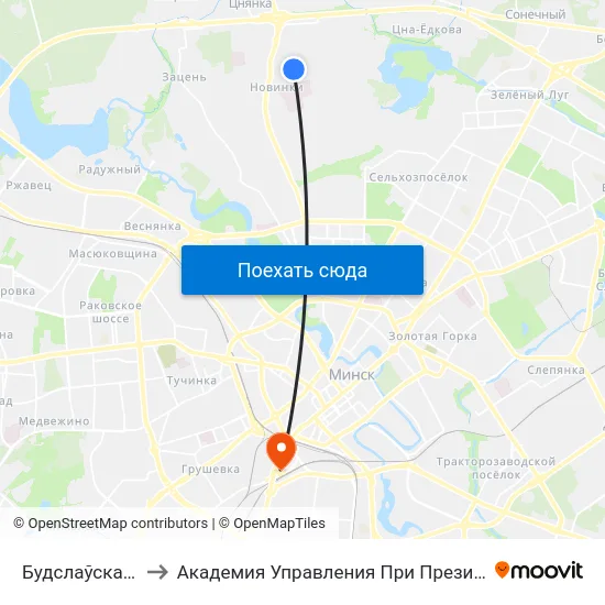Будслаўская, 19 to Академия Управления При Президенте Рб map