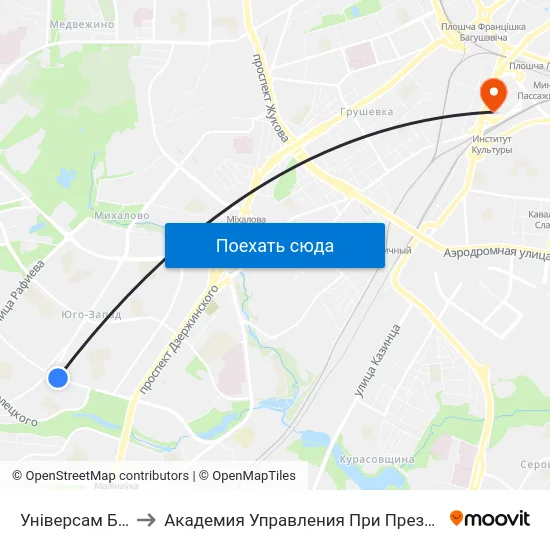 Універсам Брэст to Академия Управления При Президенте Рб map