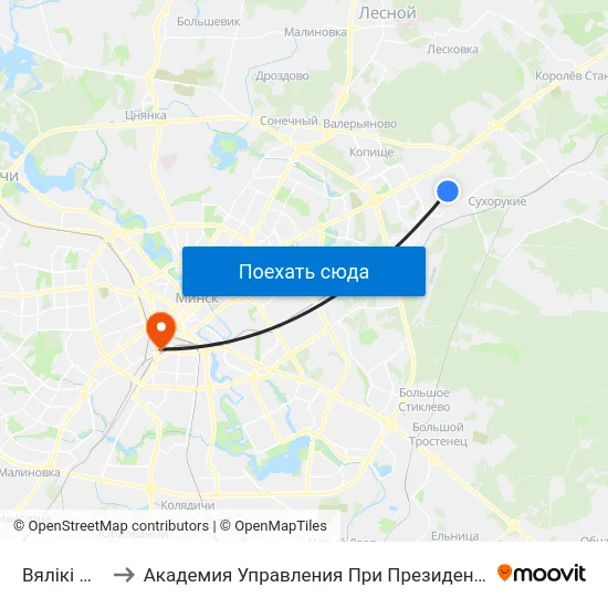 Вялікі Лес to Академия Управления При Президенте Рб map