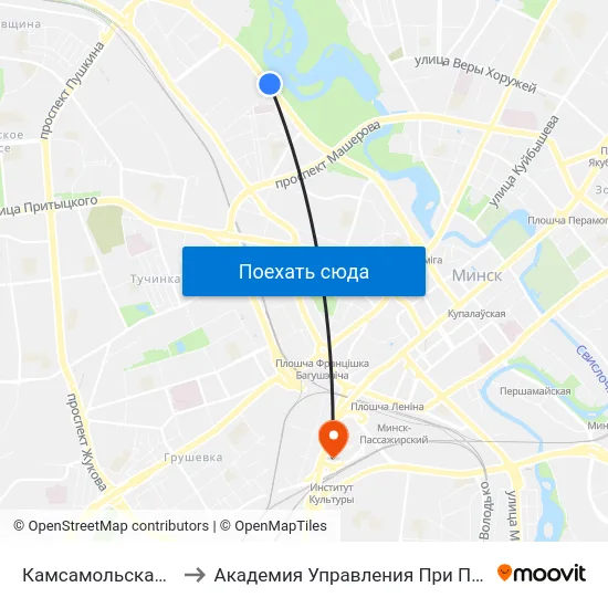 Камсамольскае Возера to Академия Управления При Президенте Рб map
