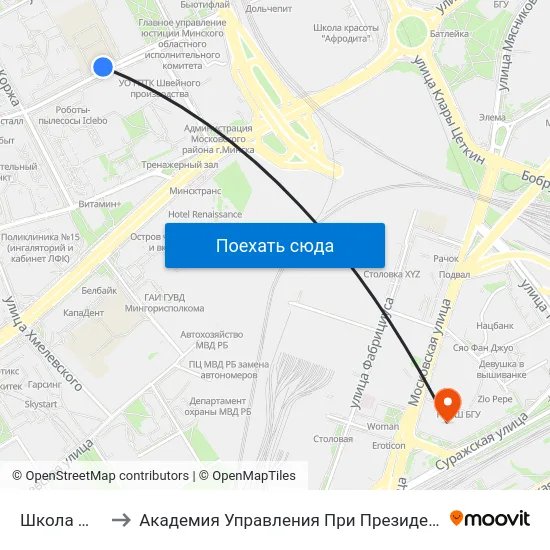 Школа №60 to Академия Управления При Президенте Рб map
