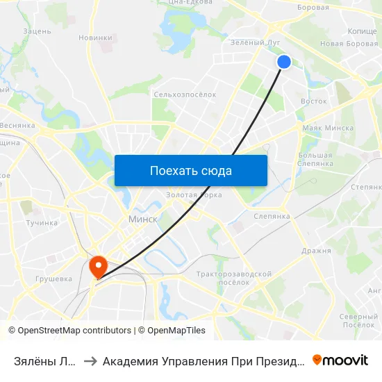 Зялёны Луг-1 to Академия Управления При Президенте Рб map