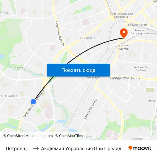 Петровщина to Академия Управления При Президенте Рб map