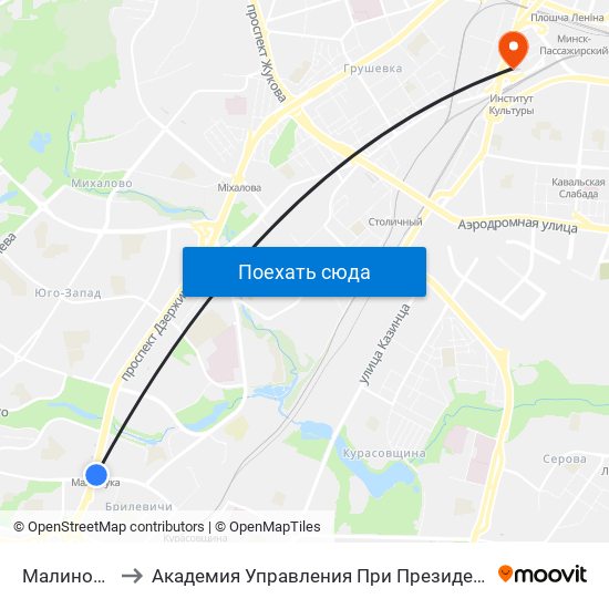 Малиновка to Академия Управления При Президенте Рб map