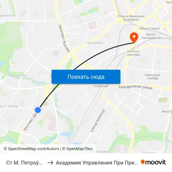 Ст.М. Пятроўшчына to Академия Управления При Президенте Рб map