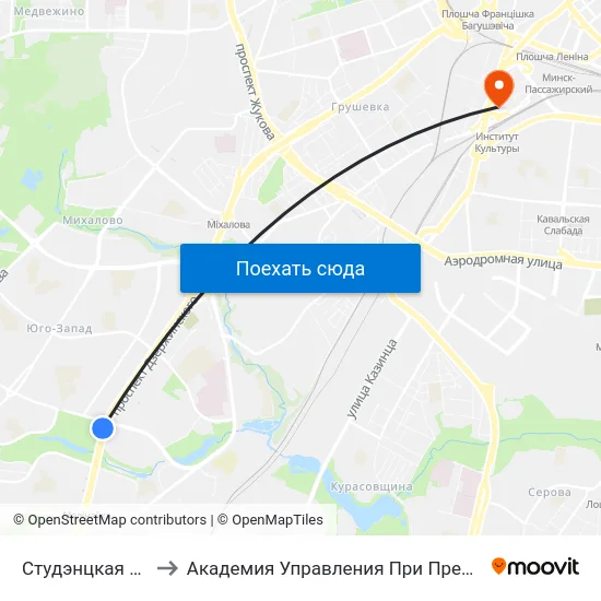 Студэнцкая Вёска to Академия Управления При Президенте Рб map