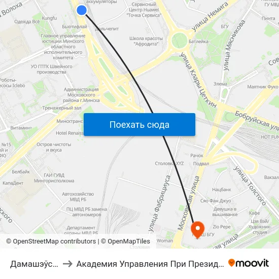Дамашэўская to Академия Управления При Президенте Рб map