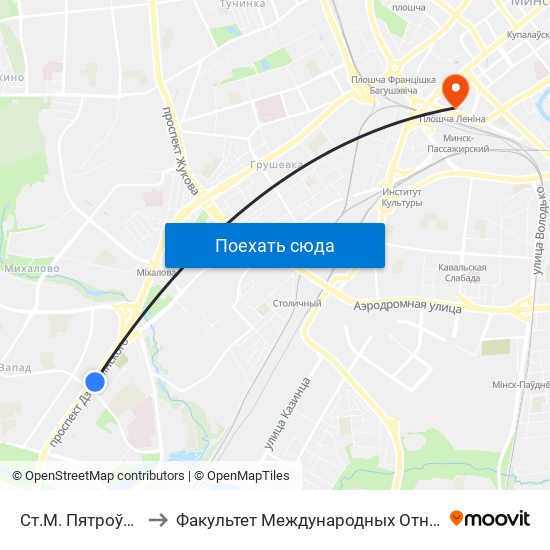 Ст.М. Пятроўшчына to Факультет Международных Отношений Бгу map