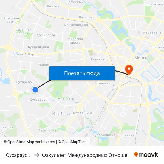 Сухараўская to Факультет Международных Отношений Бгу map