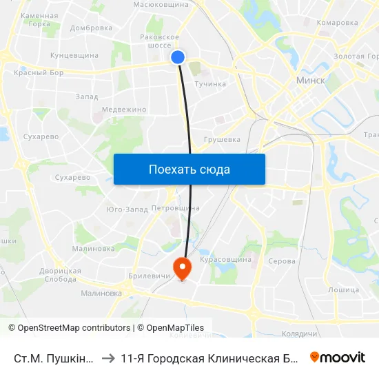 Ст.М. Пушкінская to 11-Я Городская Клиническая Больница map