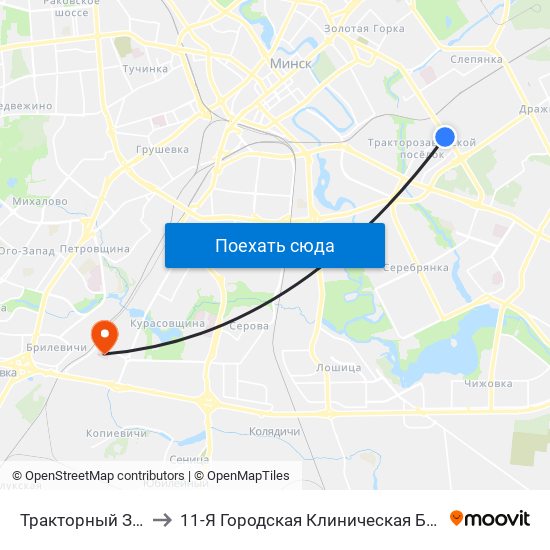 Тракторный Завод to 11-Я Городская Клиническая Больница map