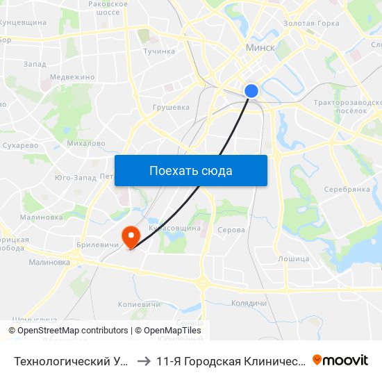 Технологический Университет to 11-Я Городская Клиническая Больница map