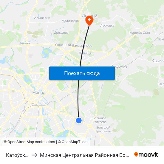 Катоўскага to Минская Центральная Районная Больница map