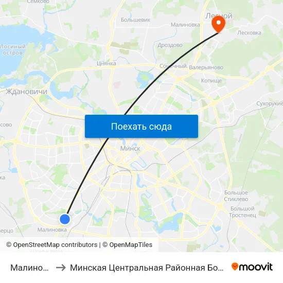 Малиновка to Минская Центральная Районная Больница map