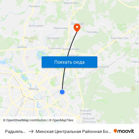 Радыяльная to Минская Центральная Районная Больница map