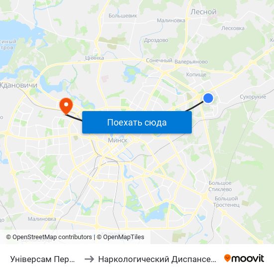 Універсам Першамайскі to Наркологический Диспансер Отделение 5 map