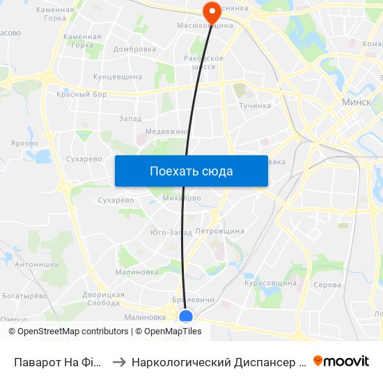 Паварот На Філіял Бду to Наркологический Диспансер Отделение 5 map