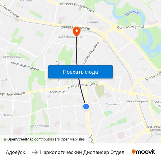 Адоеўскага to Наркологический Диспансер Отделение 5 map