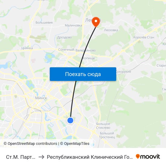 Ст.М. Партызанская to Республиканский Клинический Госпиталь Инвалидов Вов map