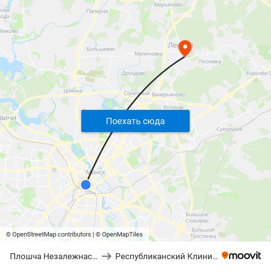 Плошча Незалежнасці (Площадь Независимости) to Республиканский Клинический Госпиталь Инвалидов Вов map