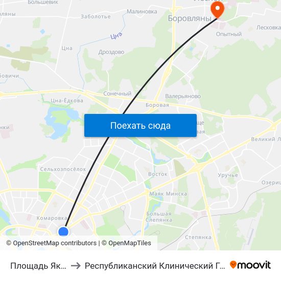 Площадь Якуба Коласа to Республиканский Клинический Госпиталь Инвалидов Вов map