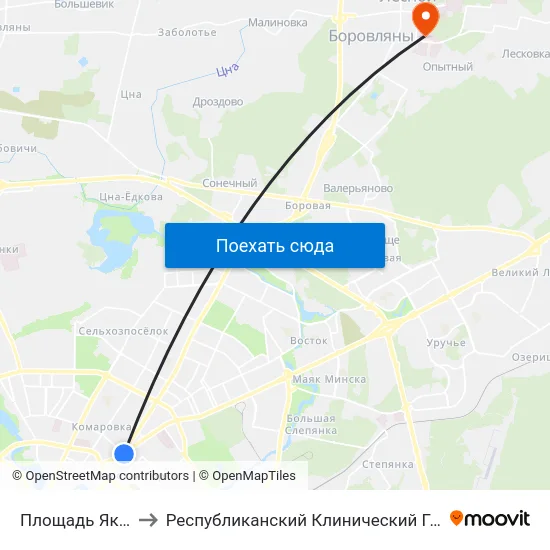 Площадь Якуба Коласа to Республиканский Клинический Госпиталь Инвалидов Вов map