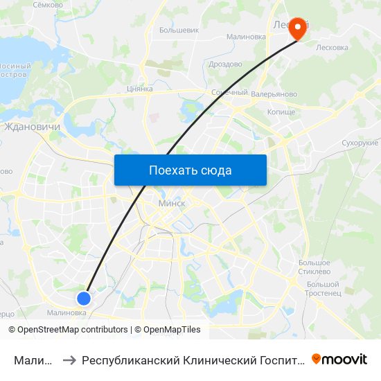 Малиновка to Республиканский Клинический Госпиталь Инвалидов Вов map