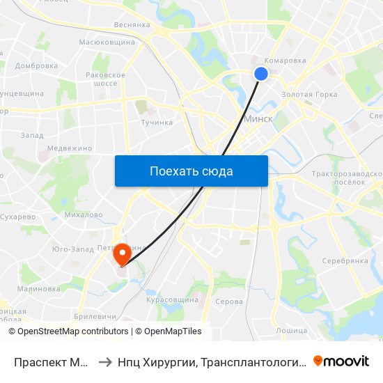 Праспект Машэрава to Нпц Хирургии, Трансплантологии И Гематологии map