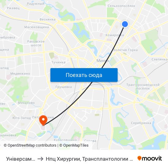 Універсам Рыга to Нпц Хирургии, Трансплантологии И Гематологии map