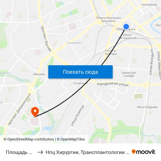 Площадь Ленина to Нпц Хирургии, Трансплантологии И Гематологии map