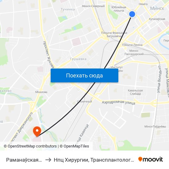 Раманаўская Слабада to Нпц Хирургии, Трансплантологии И Гематологии map