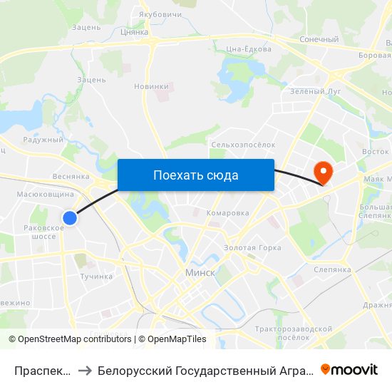Праспект Пушкіна to Белорусский Государственный Аграрный Технический Университет map