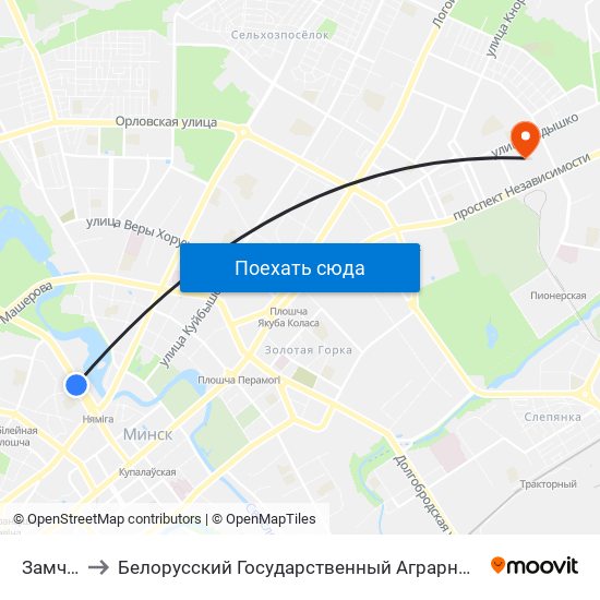 Замчышча to Белорусский Государственный Аграрный Технический Университет map