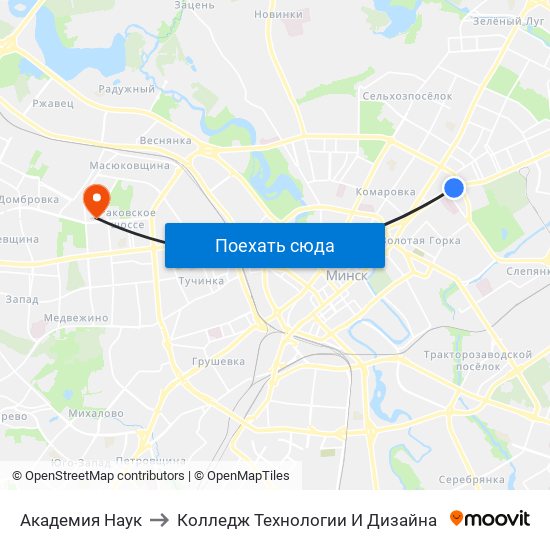 Академия Наук to Колледж Технологии И Дизайна map