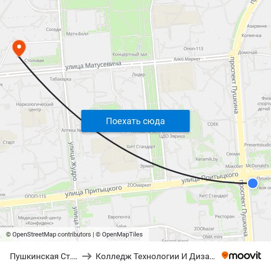 Пушкинская Ст.М. to Колледж Технологии И Дизайна map