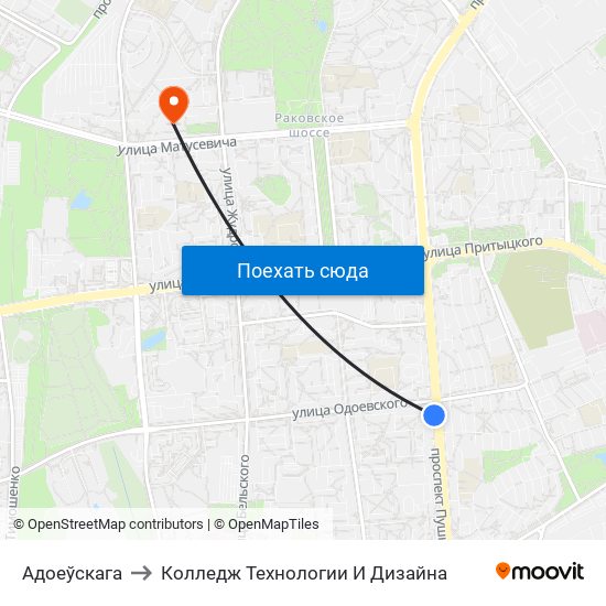 Адоеўскага to Колледж Технологии И Дизайна map