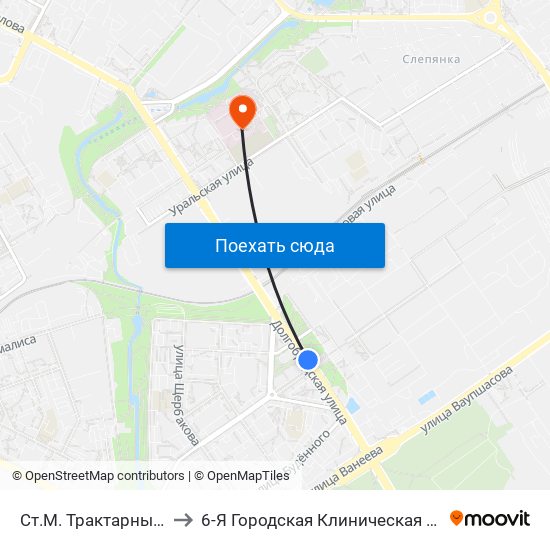 Ст.М. Трактарны Завод to 6-Я Городская Клиническая Больница map