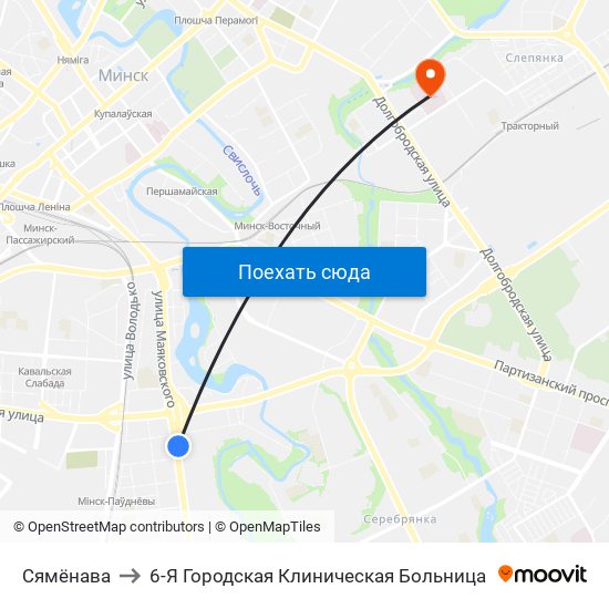 Сямёнава to 6-Я Городская Клиническая Больница map