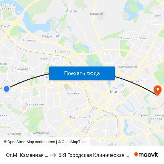 Ст.М. Каменная Горка to 6-Я Городская Клиническая Больница map