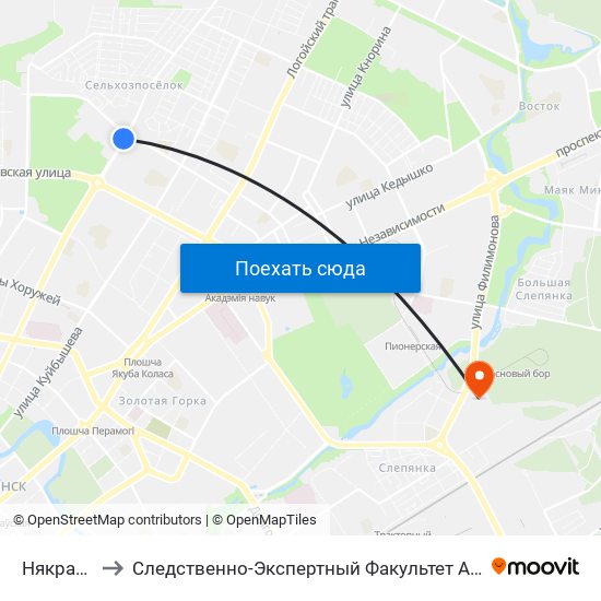 Някрасава to Следственно-Экспертный Факультет Академии Мвд map