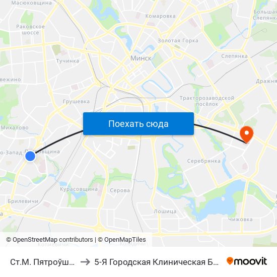 Ст.М. Пятроўшчына to 5-Я Городская Клиническая Больница map